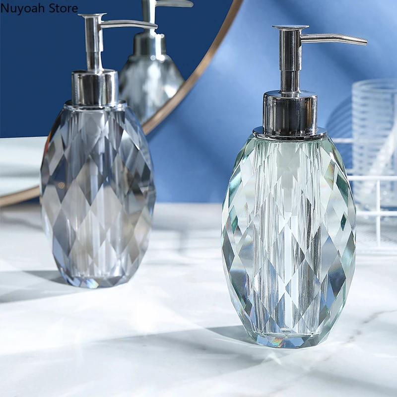 

Luxury Bathroom Decoration Crystal Lotion Bottle Ornaments Stainless Steel Pump Head Shower Bottle Hand Sanitizer Bottle