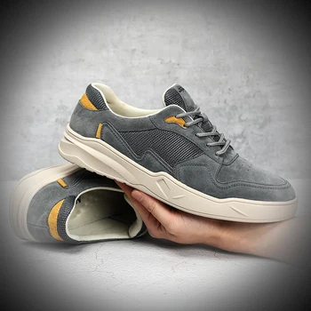 

2020 New Luxury Young Casual Men Footwear Gray Leather Shoes For Men Brand Lace Up Adult Casual Shoes Low Top Flats Shoes Mens