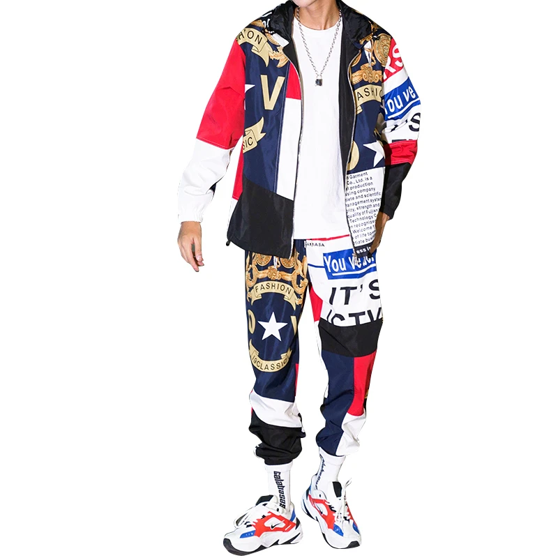 

Autumn Hip-hop Motion Suit Male Set Track Suits Sweatsuit Man Tracksuit Mens Set Zipper Outwear Jacket+Pants Sportswear Sets