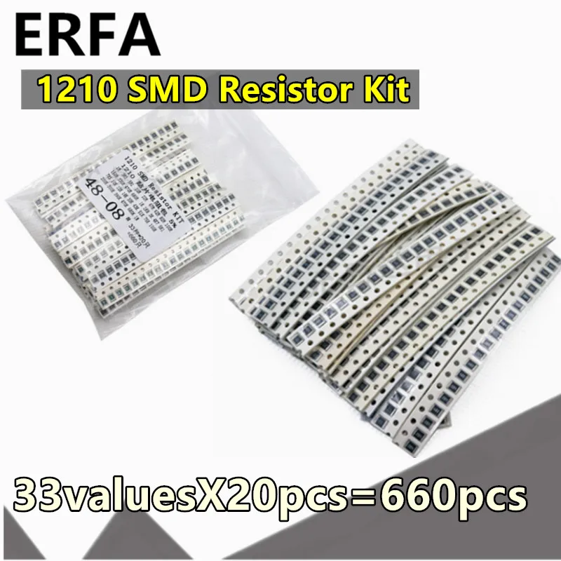 33valuesX20pcs=660pcs 1210 SMD Resistor Kit Assorted Kit 1ohm 1M ohm 5