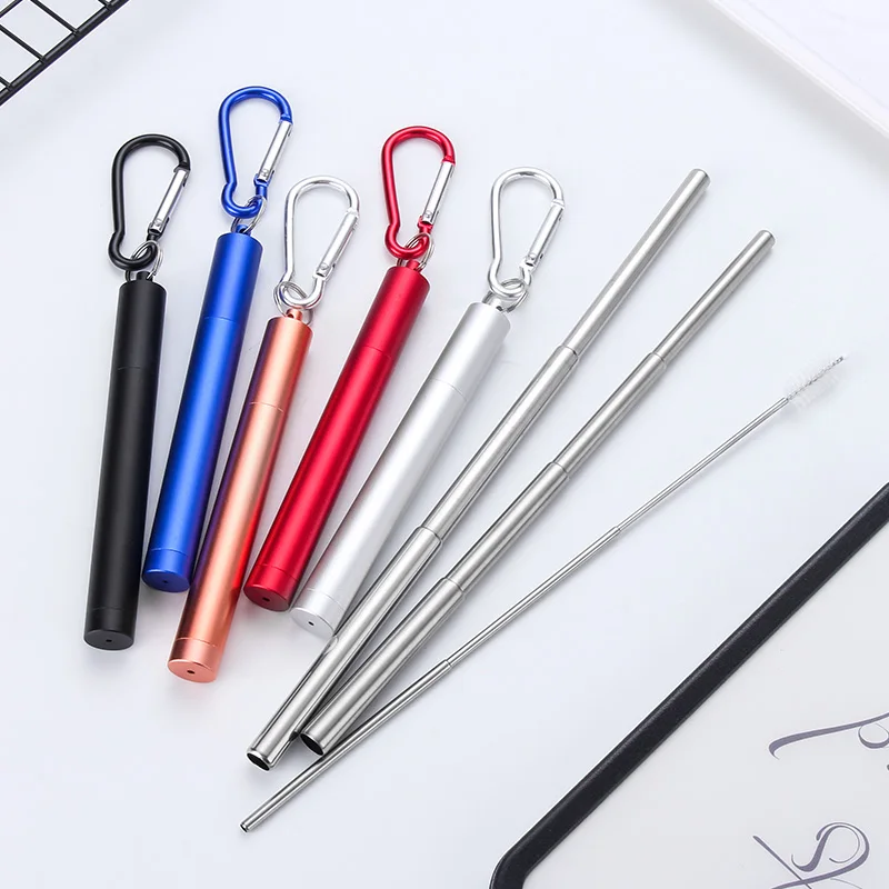 

Stainless Steel Telescopic Drinking Straw Portable straw For Travel Reusable Collapsible Metal Drinking Straw With Brush New