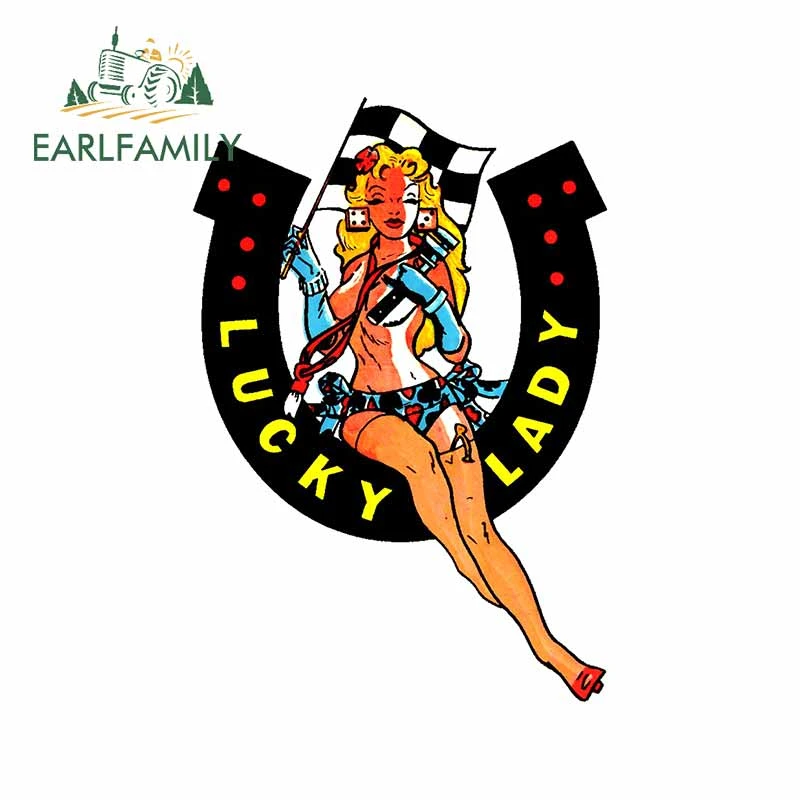 Earlfamily ラッキーレディ用の13cm X 9 2cmステッカー 車の旗 黒と白 防水バンパー グラフィック フロントガラス キャラクター デカール 車のステッカー Aliexpress