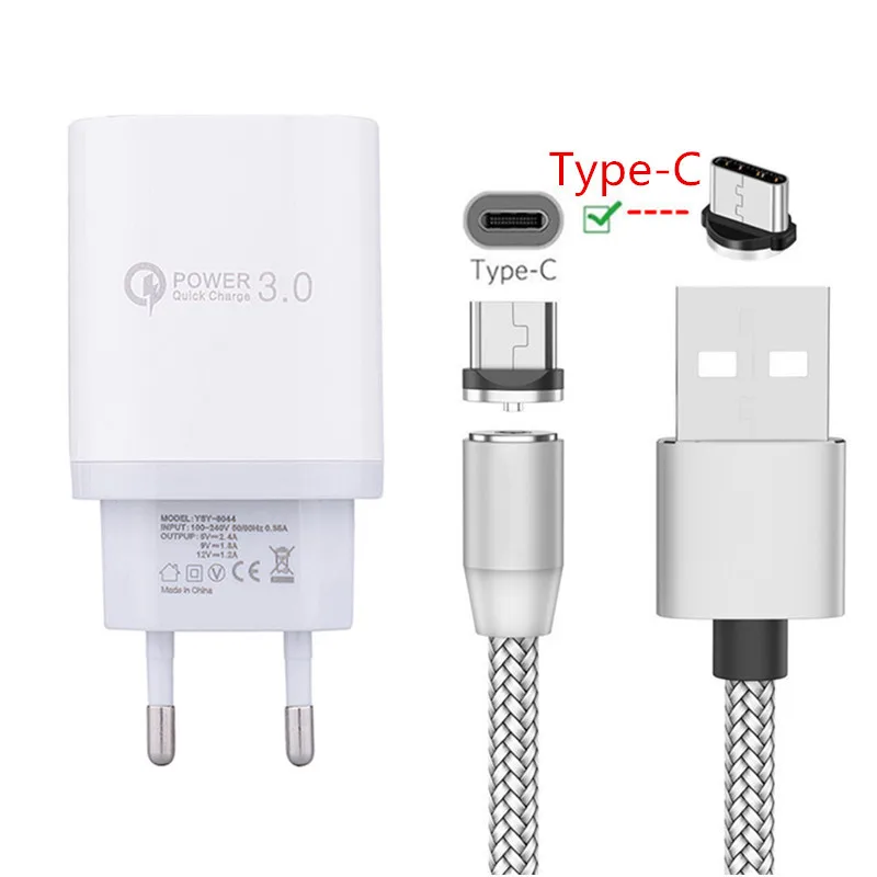 Магнитный кабель типа C QC 3 0 для быстрой зарядки телефонов Samsung A5 A7 2017 A70 Note 10 Huawei P20