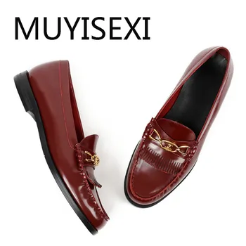 

Flat Dress Loafers Shoes Genuine Leather Ladies Wine White Slip On Women Leisure Daily Wear Fashion Vintage THN02 MUYISEXI