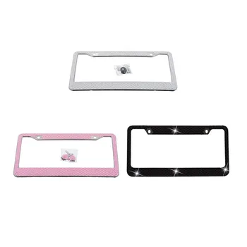 

31cmx16cm Car Styling Glitter Crystal Rhinestone Truck Vehicle Auto Stainless Steel License Plate Frame License Tag Cover Holder
