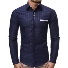 Мужские официальные рубашки, повседневные осенние офисные деловые рубашки с длинным рукавом и карманами, мужские однотонные облегающие рубашки