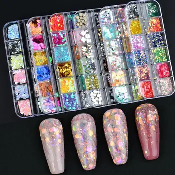 

12 Grids Charm 3D Nail Flakes Butterfly Shape Laser Glitter Sequins Holographic Nail Art Decorations Manicure DIY Tips