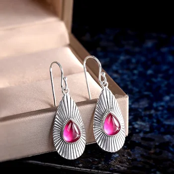 

Deserve To Act The Role Of S925 Pure Silver Jewelry Earring Manual Women's Water Droplets Red Corundum Fine Earrings
