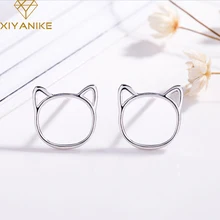 XIYANIKE 925 стерлингового серебра новые модные милые Полые серьги-гвоздики с кошкой гипоаллергенно для женщин маленькие серьги-обручи ювелирные изделия для животных