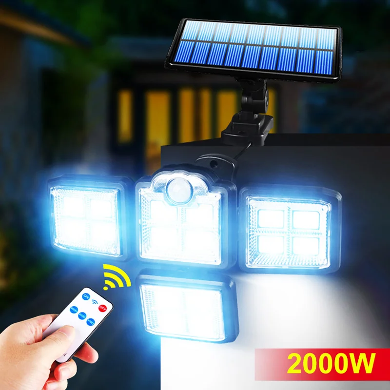 Lampe solaire à 2000 ou 198 LED avec détecteur de mouvement