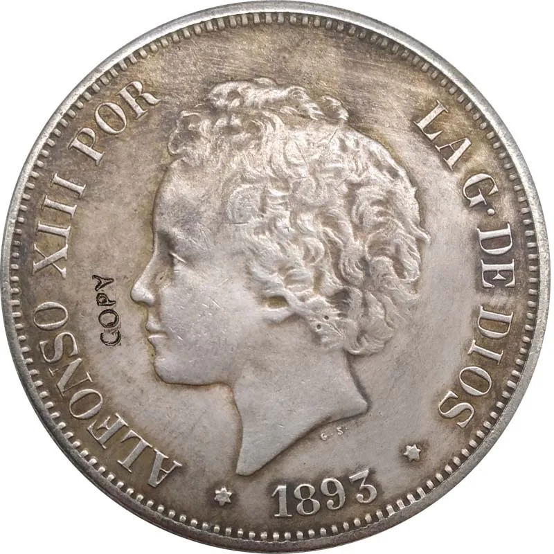 1893 испанские монеты Альфонсо III 5 PESETAS копия монеты