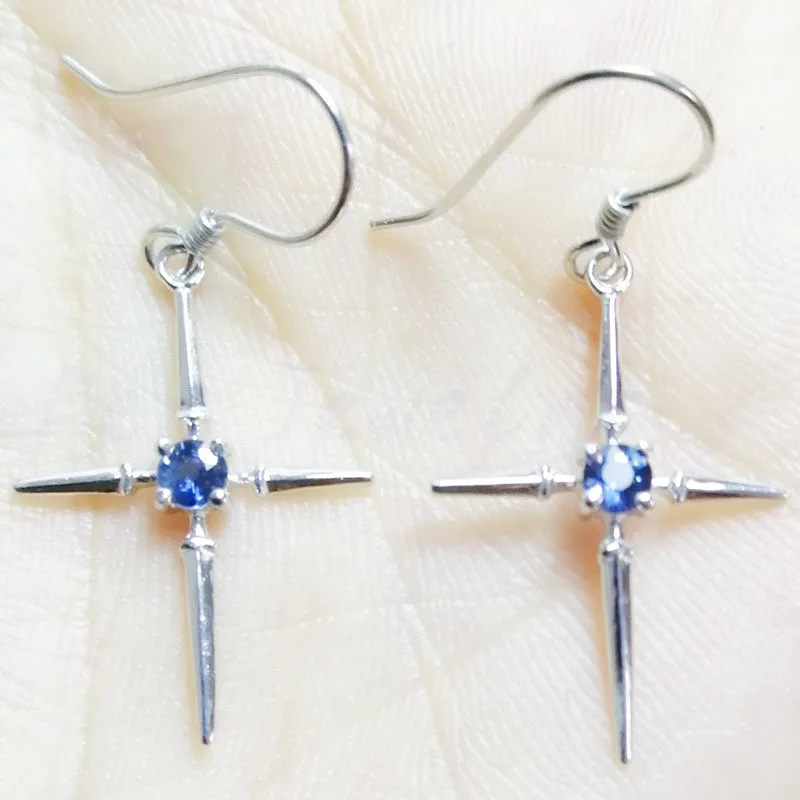 natural sapphire Натуральный рубин или сапфир крест стиль Висячие серьги 0.25ct* 2 шт драгоценный камень Серебро 925 пробы C91142 - Цвет камня: natural sapphire
