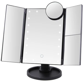 

LED Lighted Makeup Mirror Vanity 1X/2X/3X/10X Magnifying Mirror Table Desktop 3 Folding Adjustable Cosmetic Makeup Mirrors