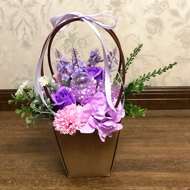 10Pcs Trapezoid Kraft Paper Tote Bag Flower Wrapping Bag DIY Florist Bouquet Packaging Gift Box