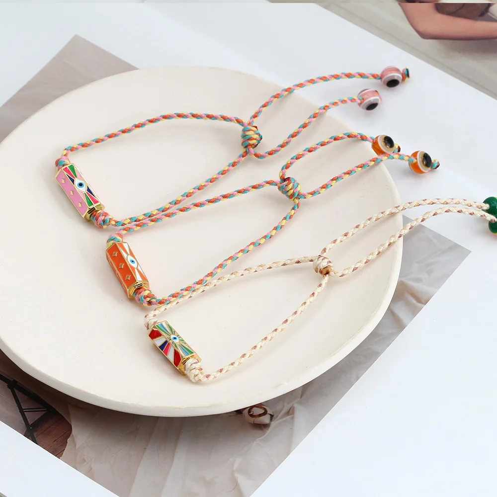 Wish Card 2021 Fashion Bracelet for Women Adjustable Color Rope Chain Copper Bead Lucky Eye Charm Bracelet on Hand Party Jewelry