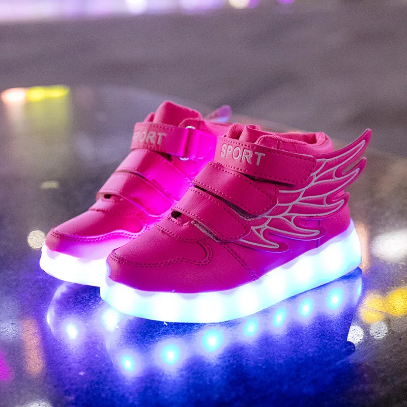 boy sandals fashion Size 22-37 Children LED Shoes USB Charged Glowing Wings Sneakers with Light Up Sole Luminous Lighted Shoes for Kids Boys Girls child shoes girl