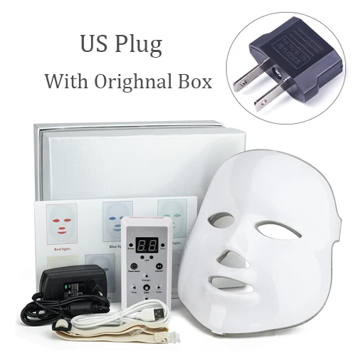 US Plug- With Box Beauty Star 7 цветов светодиодный маска для лица светодиодный фотонотерапия маска для лица Уход за кожей омоложение акне маска для лица красота спа светодиодный маска для лица - Цвет: US Plug- With Box