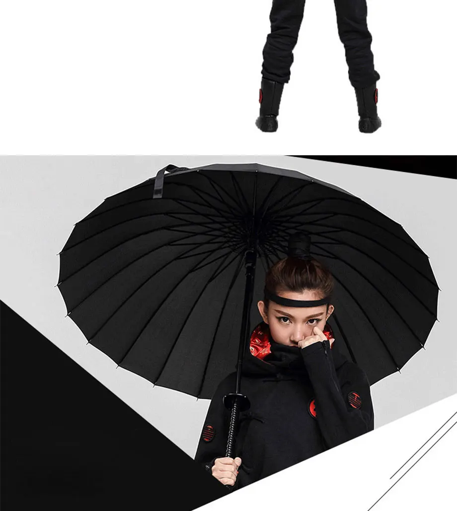 GQIYIBBEI Stylish 6 models Black Samurai Ninja Sword Long-handle Rain Gear Umbrellas Semi-automatic Open Close 8, 16 or 24 Ribs