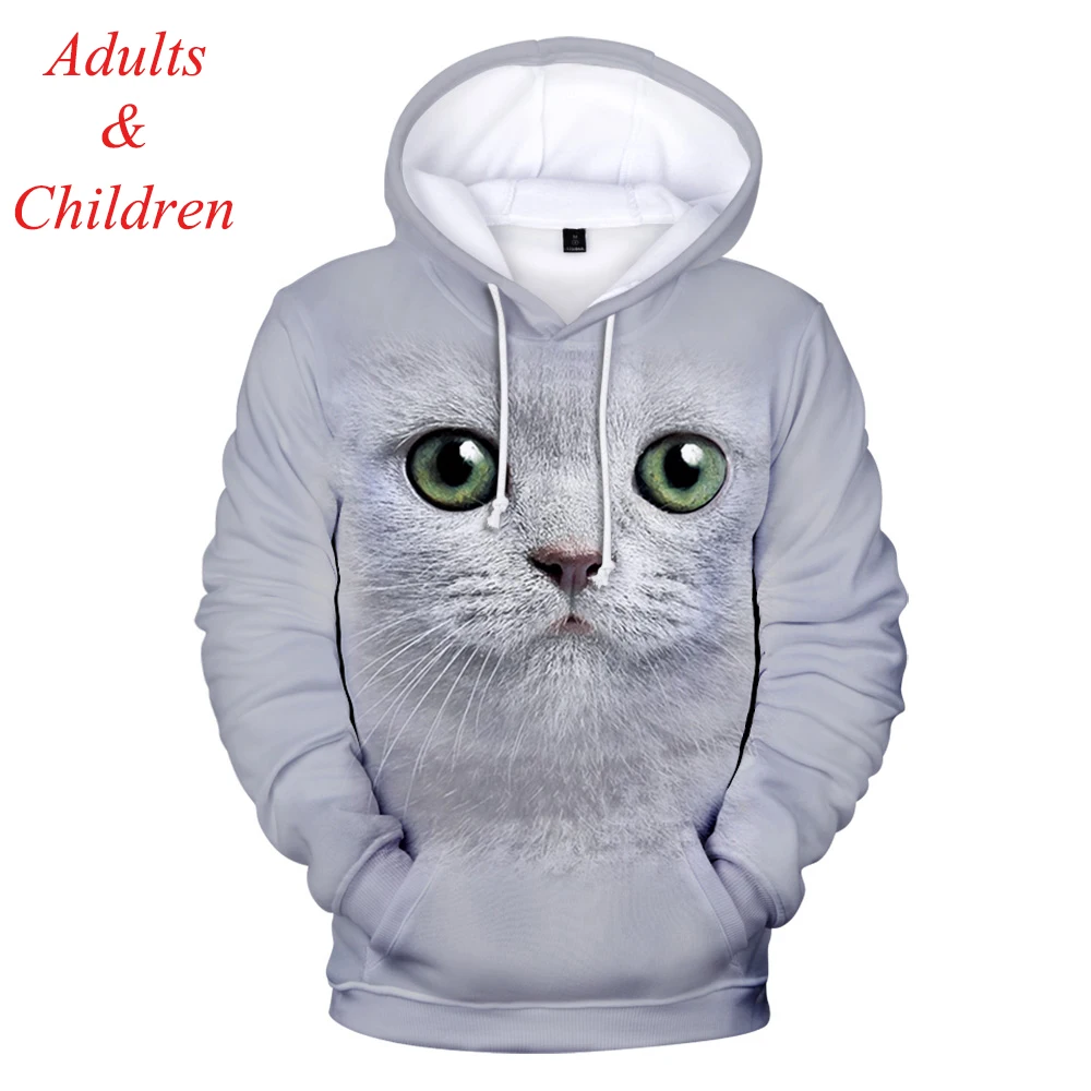 

3D dynamic material fashion childrens hoodies mens womens autumn winter fashion cat casual pullover cartoon hooded sweatshirt
