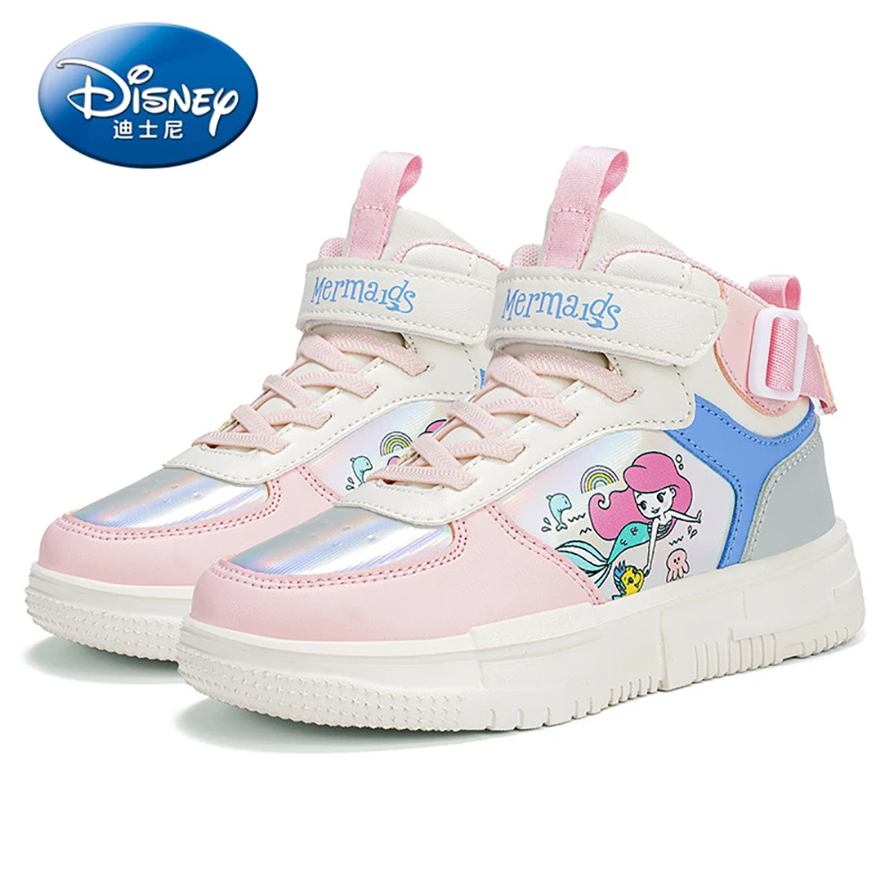 Disney Teenagers Sneakers For Children Cartoon Mermaid Prints Sports Shoes Girls Lignt Weight Waterproof Running Shoes Outdoor