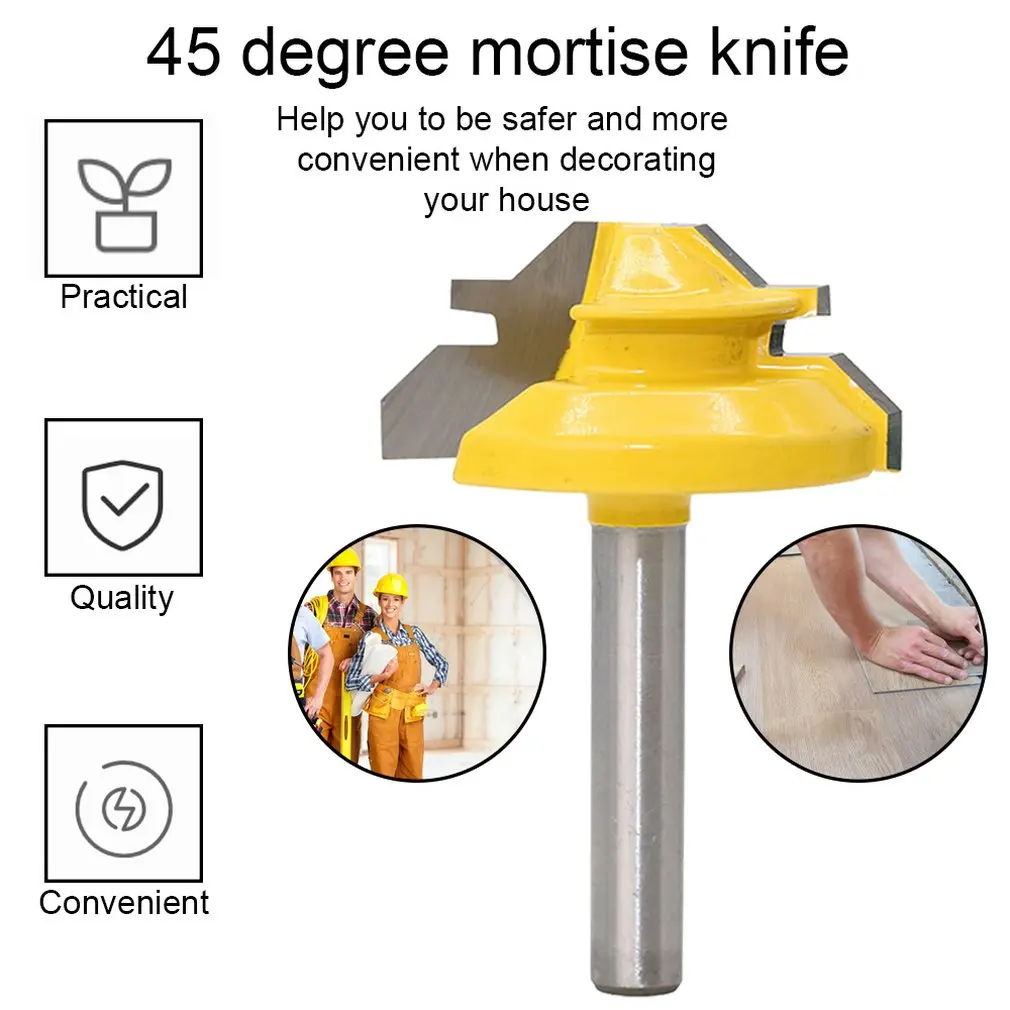 45 Degree Tenon Knife 1/4 inch 1/4*1-3/8 Stile Finger Joint Glue Router Bit Cone Tenon Woodwork Cabinet Door Cutter Hand Tool