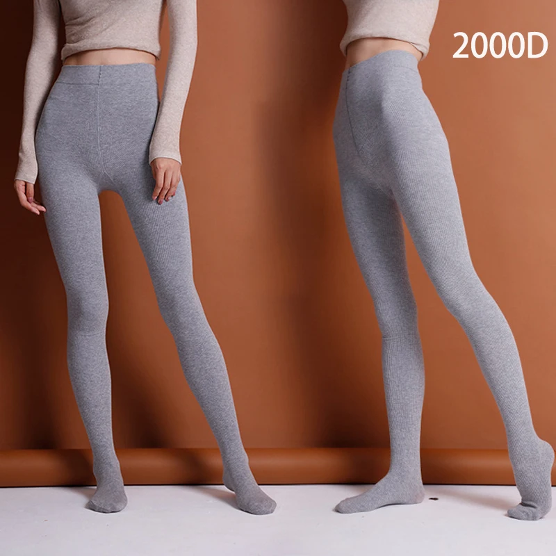 Зимние теплые 2000D плотные колготки высокие эластичные кашемировые колготки женский Крем Белый верблюд светло серый карамель полосатые колготки