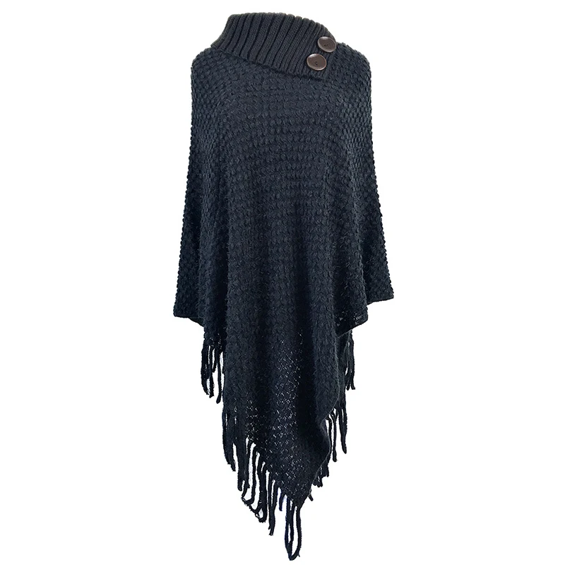 Navy Blue Зимнее вязаное Пончо Накидки Модные кисточки сплошной шаль свитер-пончо пальто с длинным рукавом необычной длины женские накидки - Цвет: Navy Blue