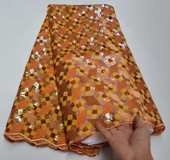 

High Quality African Lace Fabrics Guipure Nice French Embroidery French Sequins Tulle Lace Fabric For Nigerian Party Dress KI874