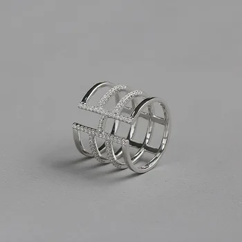 

Geometry Zircon Micro Pave Ring Size Ring S925 Fine Silver Simple Accessories Elegant Rings