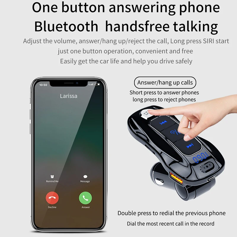 USB Автомобильное зарядное устройство деликатный дизайн BC55 18 Вт Быстрая зарядка USB зарядное устройство BT Hands-Free автомобильный комплект fm-передатчик модулятор