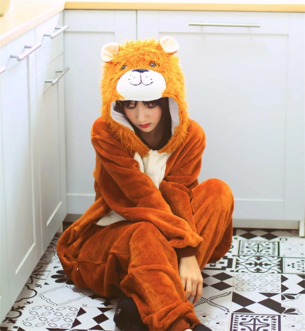 Adult Pajamas Kigurumi Winter Lion Onesies Sleepwear Sets Women