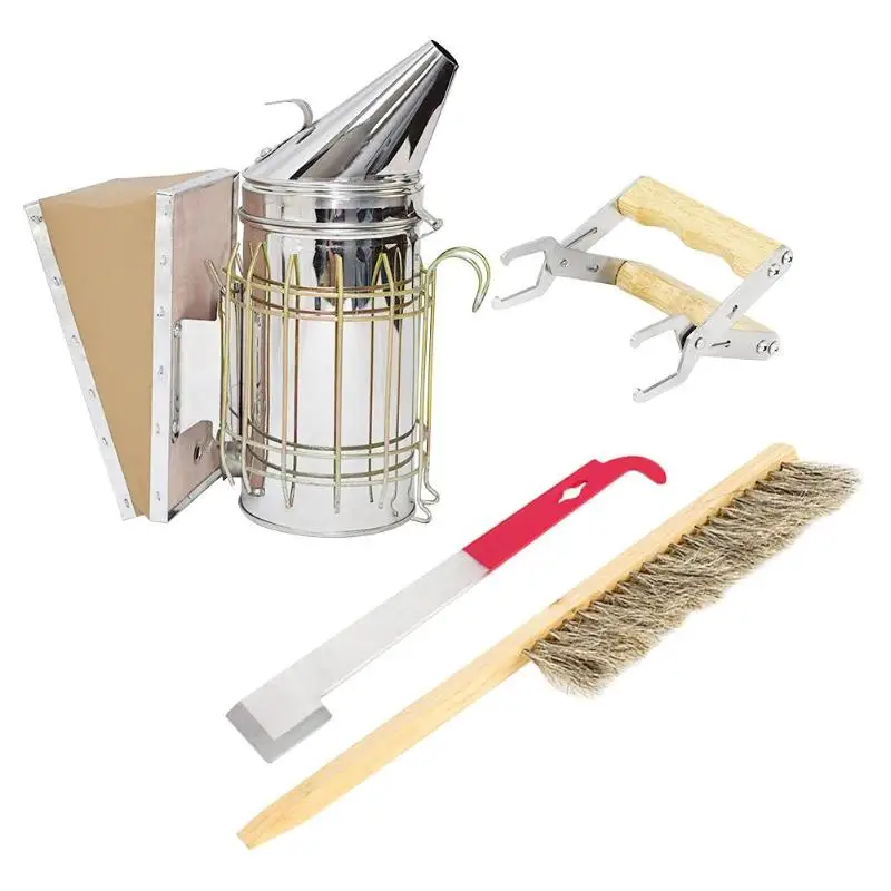 

4pcs Stainless Steel Beekeeping Kit Hive Bee Smoker Sprayer Apiculture Tool