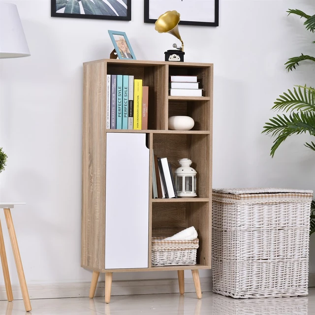 HOMCOM Armario de Salón con 2 Puertas y 3 Estantes Abiertos Mueble Auxiliar  de Almacenamiento para Oficina Estudio Dormitorio Estilo Moderno 58x30x93  cm Natural - AliExpress