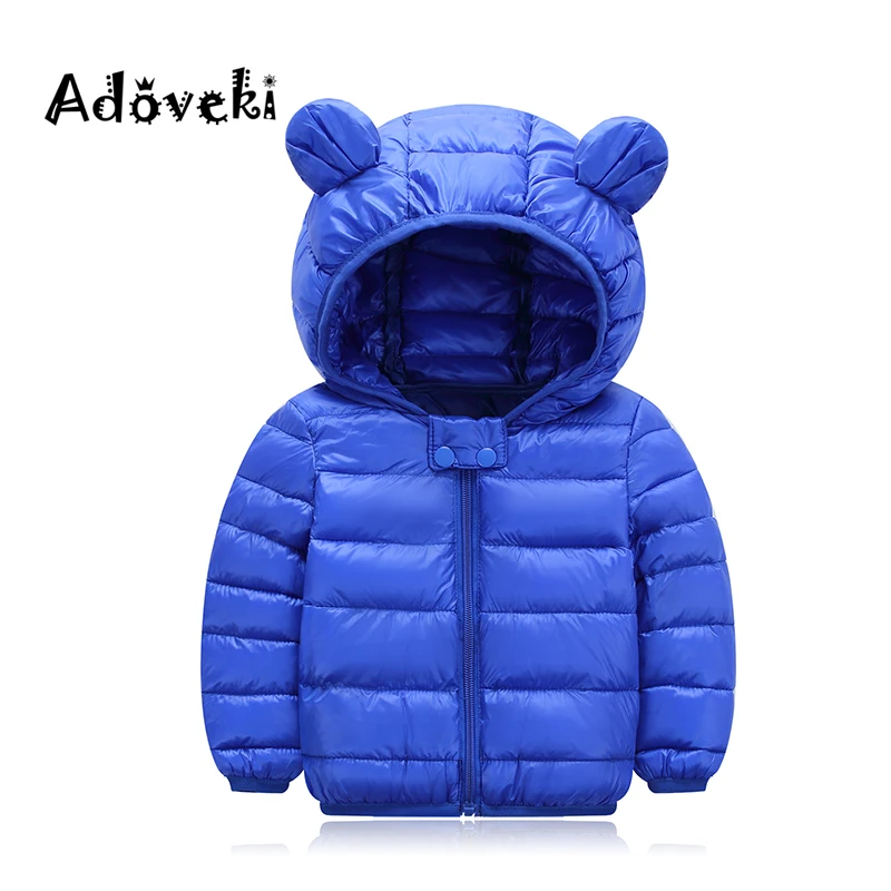 Adoveki/ г. Новая легкая хлопковая куртка с ушками медведя для девочек и мальчиков, мягкое и теплое зимнее пальто для малышей одежда для малышей - Цвет: Синий