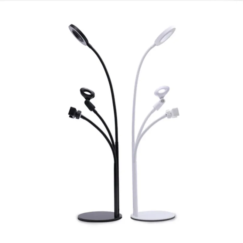 For Live Stream Videos Aluminum Alloy 3 in 1 Phone Mic Stand With 3 Light Color Selfie Ring Light Gooseneck Microphone Holder