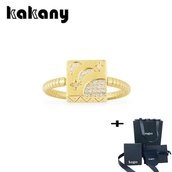 

Kakany 2020 New High-quality Gold Color Cubic Zirconia Stars Moon Scarab Square Ring Ladies Fashion Brand Party Jewelry Gift