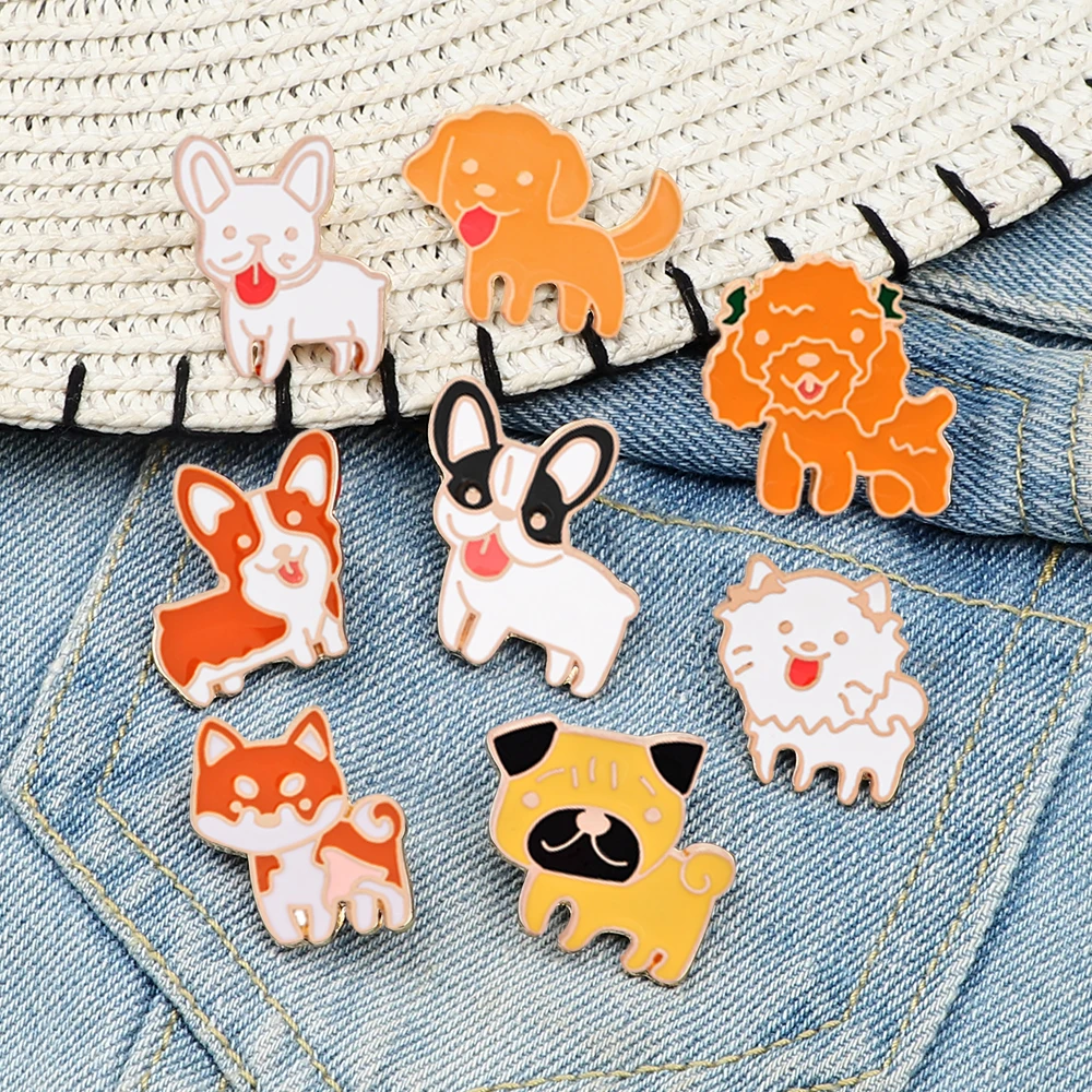 Пёс из мультфильма эмали штырь милое животное корги бульдог Броши Булавки на