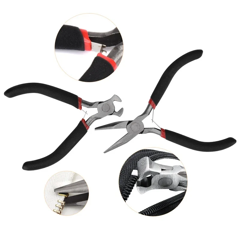 2 Pcs Pliers Комплект для ремонта молнии с сменной головкой, плоскогубцы, инструменты, нейлоновый шнур, застежки-молнии, фиксатор, Нескользящий Захват, аксессуары на молнии - Color: 2 Pcs Pliers