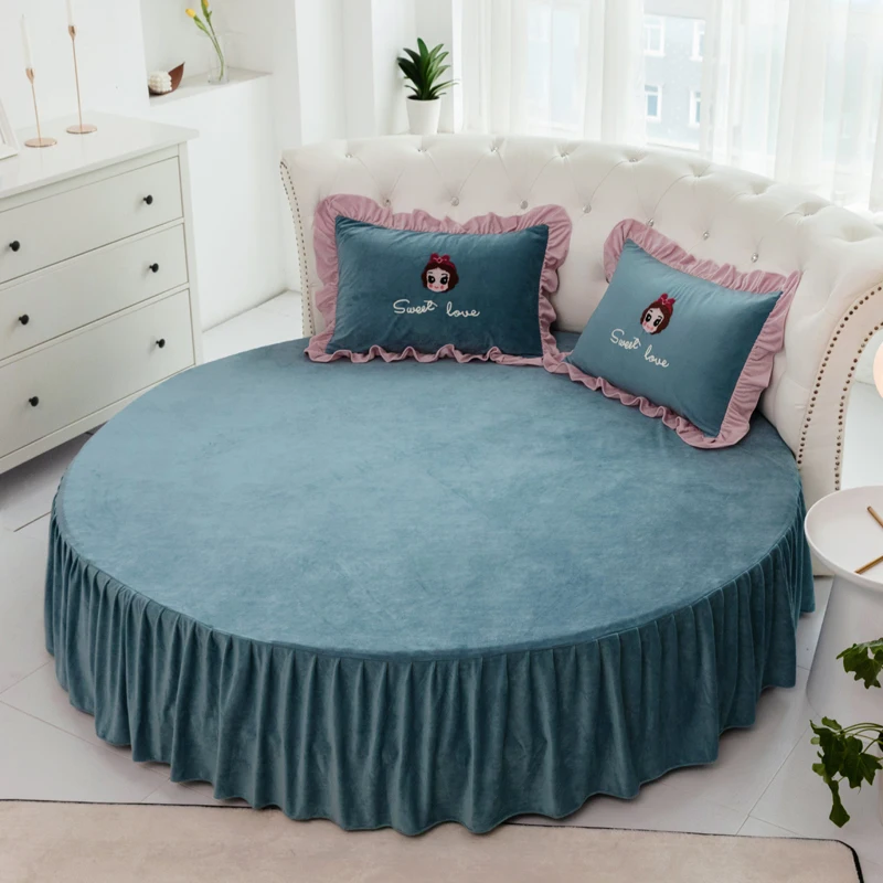 WinterVelvetforRoundbedSolidBedskirtCoralfleeceBedCover