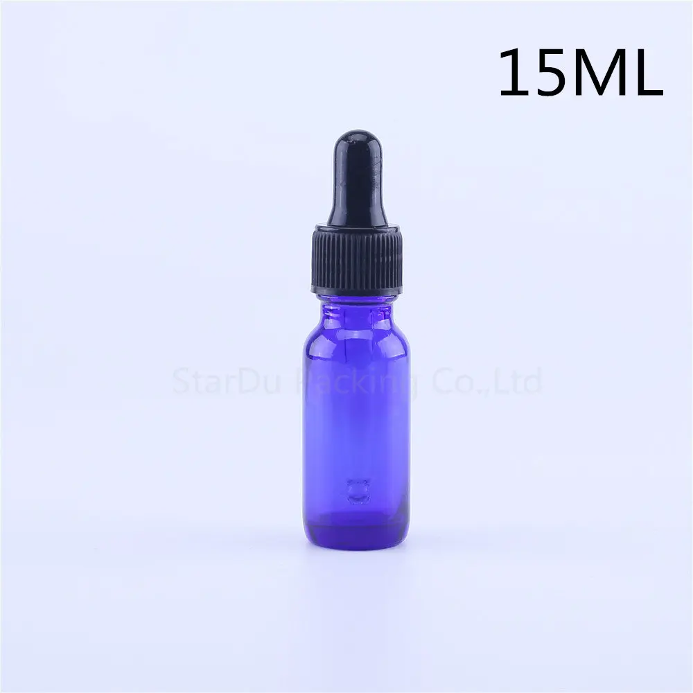 15ml 15 мл, 30 мл, 60 мл, 120 мл, синяя стеклянная бутылка с капельницей, бутылка для эфирного масла, 60cc, пустая бутылка Boston, 100 шт - Цвет: 15ml