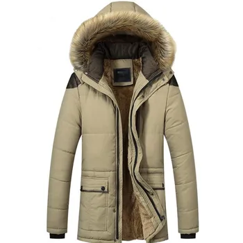 

2019 men's new thickened down cotton matching cap thick collar cotton-padded jacket long style coat
