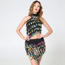 BLINGSTORY 3 шт./компл. женские Клубные юбки с блестками металлическая монета танцевальный костюм шикарная юбка с высокой талией Faldas Largas Mujer