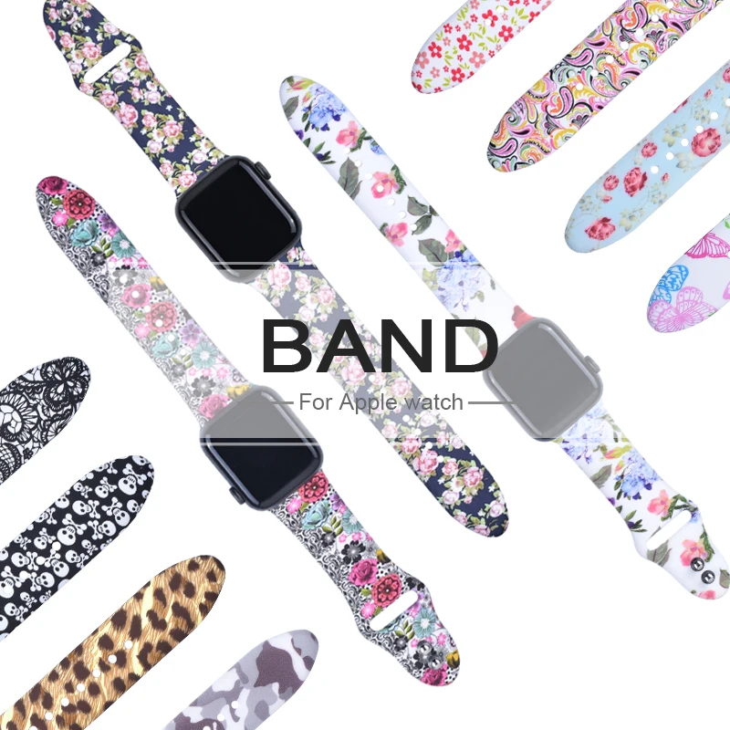 

Floral Flower Bands For Apple watch Series 5 4 3 2 1 40mm 44mm, Silicone Printed Strap for iWatch Series 5 4 3 2 1 38mm 42mm