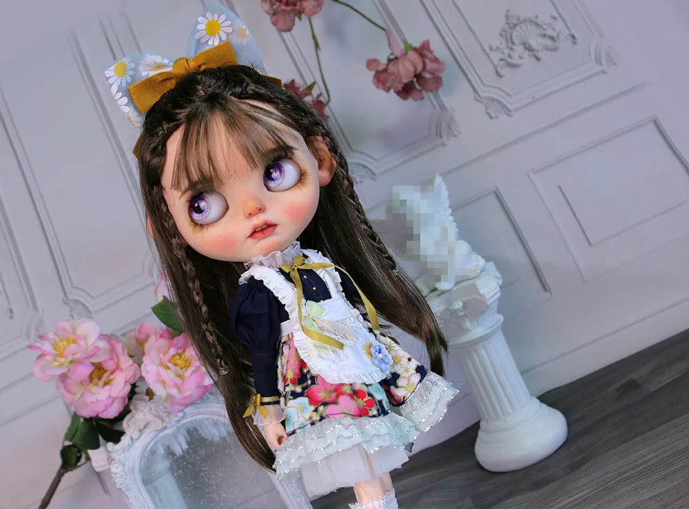 

Парик для куклы Blythes, темно-коричневый, черный, имитация мохера, размер 1/6