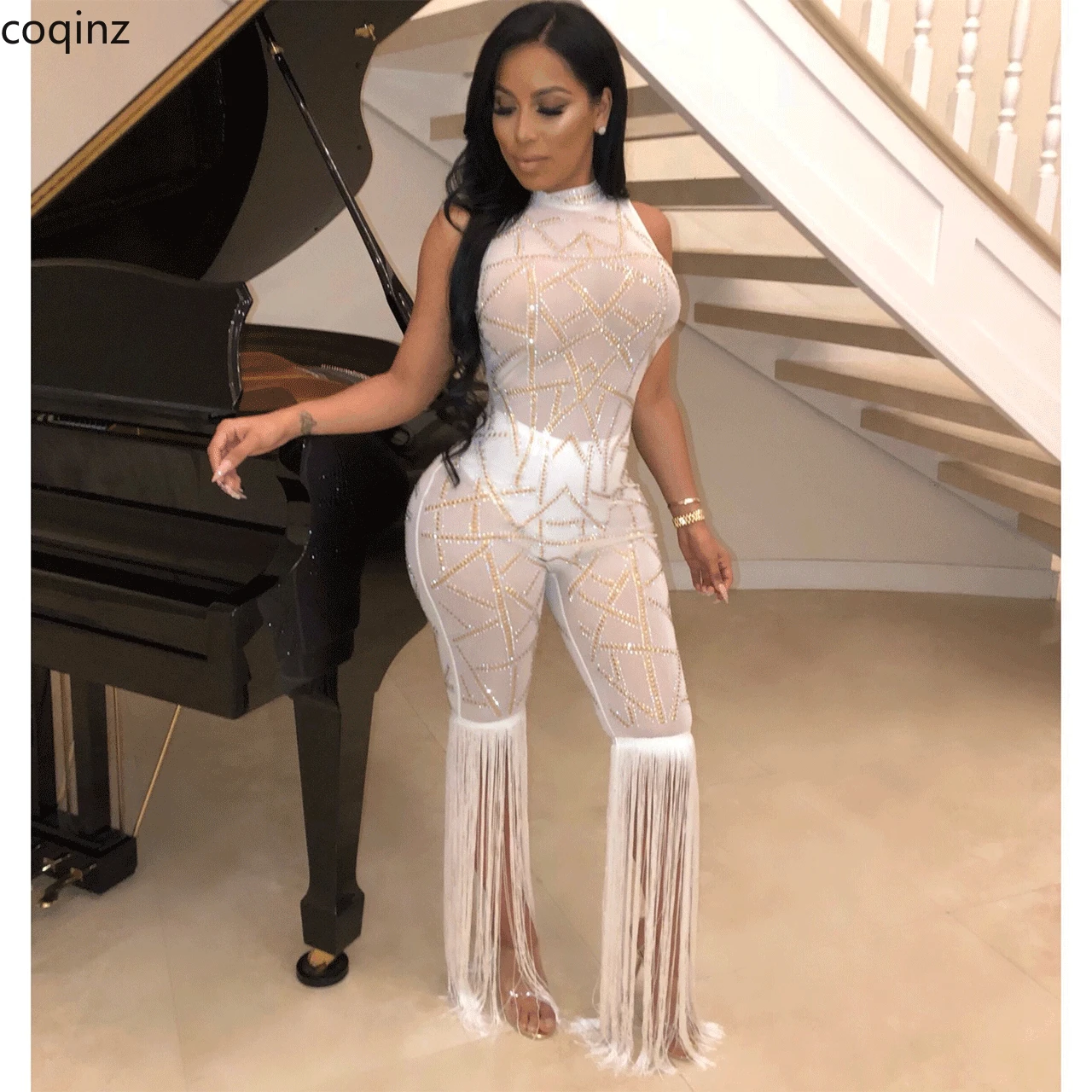 Summer Plus Size Bodycon Jumpsuit Women Rompers Womens Jumpsuits Body Woman Jumpsuite Overalls Mesh Macacao Feminino M850