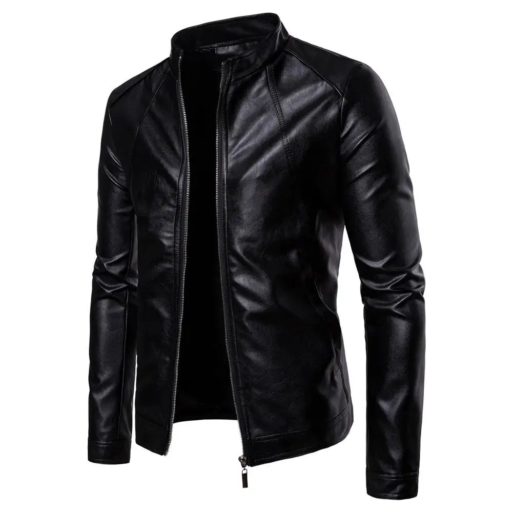 Мужская куртка S-lim, модная однотонная мотоциклетная зимняя куртка, chaqueta hombre, ветрозащитная черная кожаная куртка kurtka