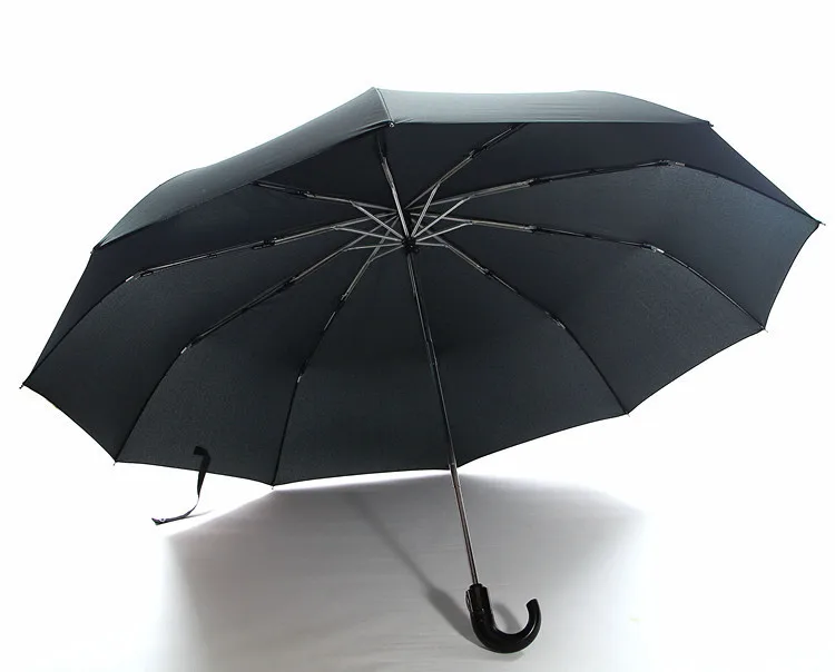 Imitation Wood Handle Wind Resistant Black Three Folding Rain Umbrella Black umbrella handle folding umbrella A1