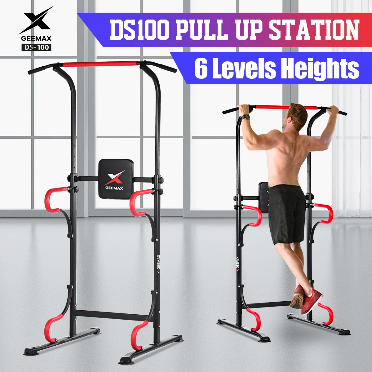 - GEEMAX 150KG Adjusable Pull Up Bar Horizontal Bars Multifunction Workout Pull Up Station Power Tower Home Gym Fitness Equipment