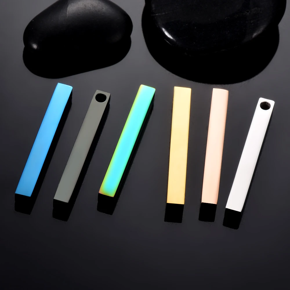 5Pcs Stainless Steel  Both Sides Mirror Polish Rectangle Bar Pendant Blank Stamping Charm for Jewelry Making Wholesale 4