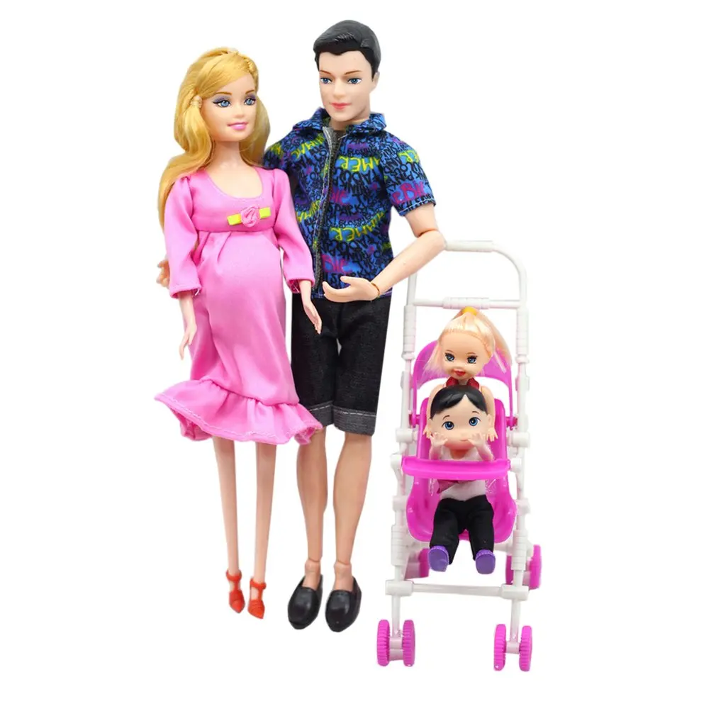 OCDAY 5 шт./компл. Семья Куклы костюм Беременная кукла Семья одежда для мамы, папы и сына 2 Детские коляски Подарочные игрушки для детей, игрушки для детей, кукла
